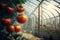 Growing tomatoes in a greenhouse. Generative AI