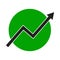 Growth arrow line chart icon. Growing diagram flat vector illustration. Business concept on green round background