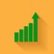 Growth bar chart icon. Growing diagram flat vector illustration with long shadow. Business concept