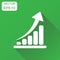 Growth chart icon. Business concept grow diagram pictogram. Vector illustration on green background with long shadow.