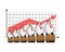 Growth chart of working people. Office clerks stand in line. Concept for infographics of unemployment