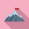 Growth flag on mountain icon flat vector. Career climb