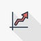 Growth graph chart, market success, arrow up thin line flat icon. Linear vector symbol colorful long shadow design.