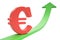 Growth green arrow with symbol of euro, 3D rendering