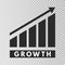 Growth template. Growing bar graph icon on transparent background. Business progress. Finance, career grows concept