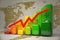 Growth travel and tourism industry. Graph and diagram from suitcases on the map of world