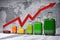 Growth travel and tourism industry. Graph and diagram from suitcases on the map of world
