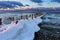 Groyne on shore of the Baltic Sea in winter time in Zingst, Germany