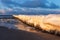 Groyne on shore of the Baltic Sea in winter time in Zingst, Germany