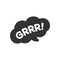 Grrr! white text in a dark black speech bubble balloon. Dog bark sound effect vector clipart.