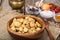 Grude soybean stew on the background of wooden boards