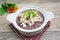 Gruel riceberry in white bowl