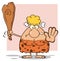 Grumpy Blonde Cave Woman Cartoon Mascot Character Gesturing And Standing With A Club