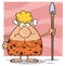 Grumpy Blonde Cave Woman Cartoon Mascot Character Standing With A Spear