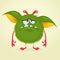 Grumpy cartoon monster. Halloween vector illustration of furry green monster character.