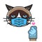 Grumpy cat loves k pop in medical mask and gloves
