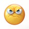 Grumpy emoji isolated on white background, frowned emoticon 3d rendering