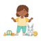 Grumpy Girl with Toys Shrugging Her Shoulders Grizzling Vector Illustration