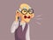 Grumpy Grandfather Talking on the Phone Vector Cartoon