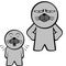 Grumpy standing chibi seal kid character cartoon set