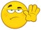 Grumpy Yellow Cartoon Emoji Face Character Gesturing Stop