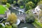 Grund district of Luxembourg City with bridge across Alzette river near Neumuenster Abbey