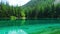 Gruner See, beautiful green alpine lake with crystal clear water in spring