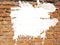 Grunge aged brick wall with white ink splatter splash drops background