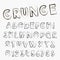 Grunge alphabet font template. Letters and numbers of distressed stroke design