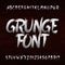 Grunge alphabet font. Uppercase brush stroke dirty messy letters and numbers.