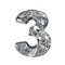 Grunge aluminium foil font number 3 THREE 3D