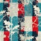 Grunge americana Christmas holly red blue white cottage style background pattern. Festive distress grunge cloth effect