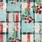 Grunge americana Christmas holly red blue white cottage style background pattern. Festive distress grunge cloth effect