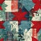 Grunge americana Christmas holly red blue white cottage style background pattern. Festive distress grunge cloth effect