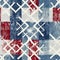 Grunge americana Christmas holly red blue white cottage style background pattern. Festive distress grunge cloth effect