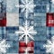 Grunge americana Christmas snowflake red blue white cottage style background pattern. Festive distress cloth effect for