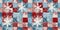 Grunge americana Christmas snowflake red blue white cottage style seamless border. Festive distress cloth effect for