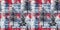 Grunge americana Christmas tree red blue white cottage style seamless border. Festive grunge distress cloth effect for