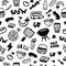 Grunge BBQ seamless pattern. Barbecue cook icon, doodle background for cafe, restaurant, grunge sketch