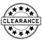 Grunge black clearance word with star icon round rubber stamp on white background