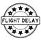 Grunge black flight delay word with star icon round rubber stamp on white background