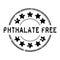 Grunge black phthalate free word with star icon round rubber stamp on white background