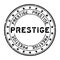 Grunge black prestige word with star icon round rubber stamp on white background