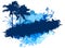 Grunge blue beach palms