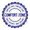 Grunge blue comfort zone word round rubber stamp on white background