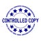 Grunge blue controlled copy word with star icon round rubber stamp on white background