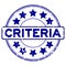 Grunge blue criteria word with star icon round rubber stamp on white background