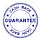 Grunge blue guarantee cash back word round rubber stamp on white background