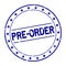 Grunge blue pre order word with star icon round rubber stamp on white background