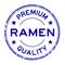 Grunge blue premium quaity ramen word round rubber stamp on white background